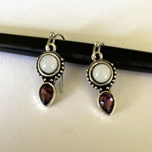 Light Blue & Purple Drop Earrings in Silvertone Vintage Style Setting with BONUS